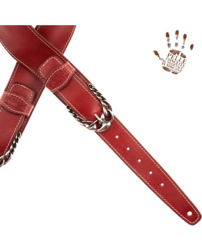 Tracolla per Chitarra e Basso Rosso Vera Pelle Conciata Al Vegetale 7 Cm Chord Twin Buckle TS Stone Washed 