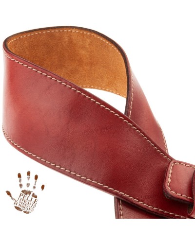 Tracolla per Chitarra e Basso Rosso Vera Pelle Conciata Al Vegetale 7 Cm Chord Twin Buckle TS Stone Washed 