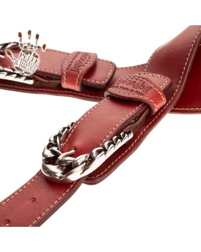 Tracolla per Chitarra e Basso Rosso Vera Pelle Conciata Al Vegetale 7 Cm Chord Twin Buckle TS Stone Washed 