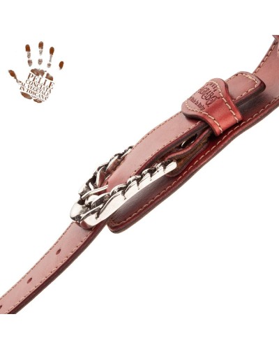 Tracolla per Chitarra e Basso Rosso Vera Pelle Conciata Al Vegetale 7 Cm Chord Twin Buckle TS Stone Washed 