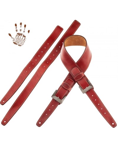 Guitar Strap Red Certified Vegetable Tanned Leather 7 Cm Scale Twin Buckle TS Stone Washed 