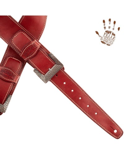 Tracolla per Chitarra e Basso Rosso Vera Pelle Conciata Al Vegetale 7 Cm Scale Twin Buckle TS Stone Washed 