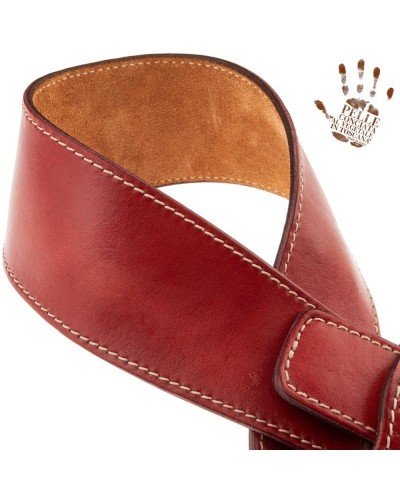 Tracolla per Chitarra e Basso Rosso Vera Pelle Conciata Al Vegetale 7 Cm Scale Twin Buckle TS Stone Washed 