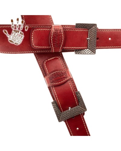 Tracolla per Chitarra e Basso Rosso Vera Pelle Conciata Al Vegetale 7 Cm Scale Twin Buckle TS Stone Washed 