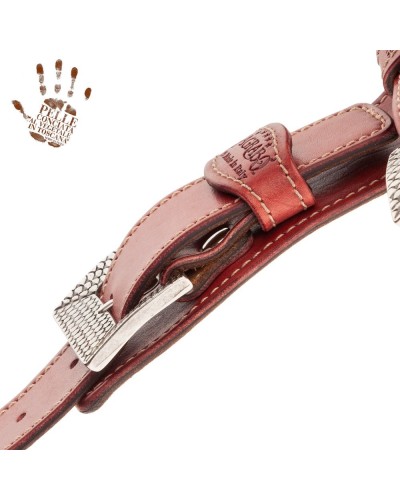 Tracolla per Chitarra e Basso Rosso Vera Pelle Conciata Al Vegetale 7 Cm Scale Twin Buckle TS Stone Washed 