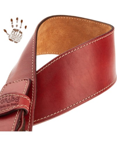 Tracolla per Chitarra e Basso Rosso Vera Pelle Conciata Al Vegetale 7 Cm Scale Twin Buckle TS Stone Washed 