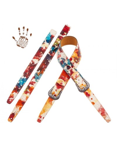 Tracolla per Chitarra e Basso Multicolore Vera Pelle Conciata Al Vegetale 7 Cm Sun Twin Buckle TS Paint 