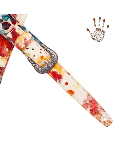 Tracolla per Chitarra e Basso Multicolore Vera Pelle Conciata Al Vegetale 7 Cm Sun Twin Buckle TS Paint 