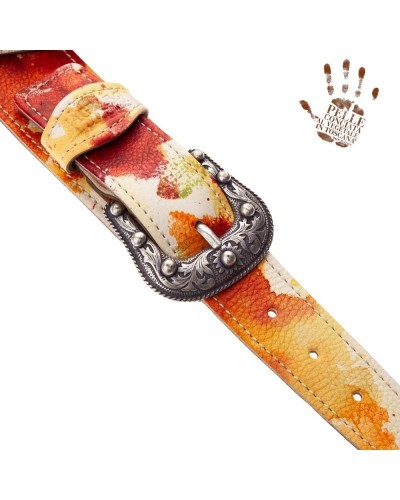 Tracolla per Chitarra e Basso Multicolore Vera Pelle Conciata Al Vegetale 7 Cm Sun Twin Buckle TS Paint 