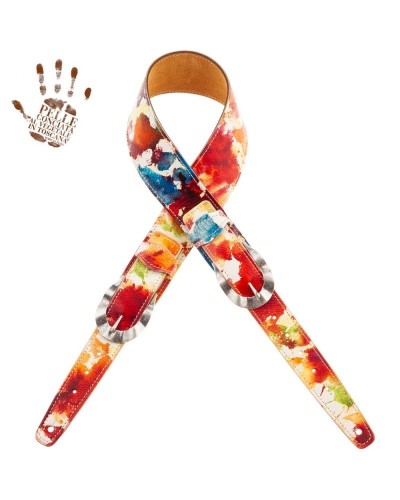 Tracolla per Chitarra e Basso Multicolore Vera Pelle Conciata Al Vegetale 7 Cm Waves Twin Buckle TS Paint 