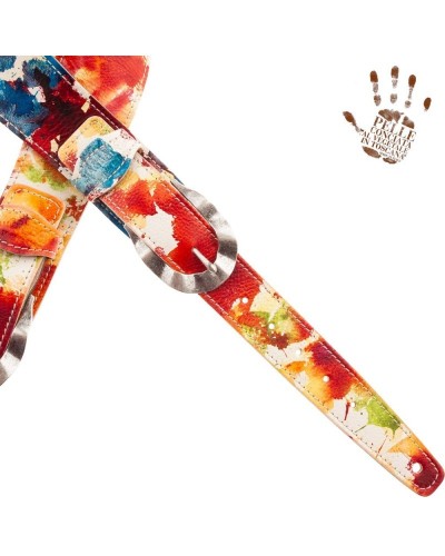 Tracolla per Chitarra e Basso Multicolore Vera Pelle Conciata Al Vegetale 7 Cm Waves Twin Buckle TS Paint 