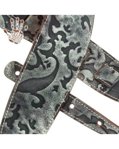 Guitar Strap Green Certified Vegetable Tanned Leather 10 Cm Grifo Holes HS Embossed 