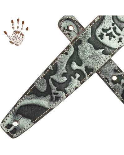 Guitar Strap Green Certified Vegetable Tanned Leather 6 Cm Grifo Holes HS Embossed 