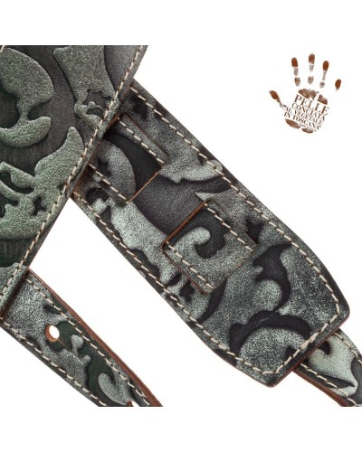 Guitar Strap Green Certified Vegetable Tanned Leather 6 Cm Grifo Holes HS Embossed 