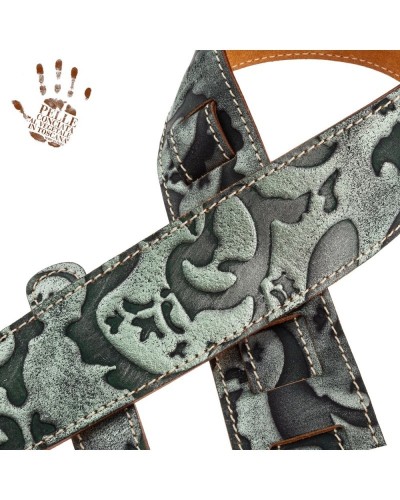 Guitar Strap Green Certified Vegetable Tanned Leather 6 Cm Grifo Holes HS Embossed 