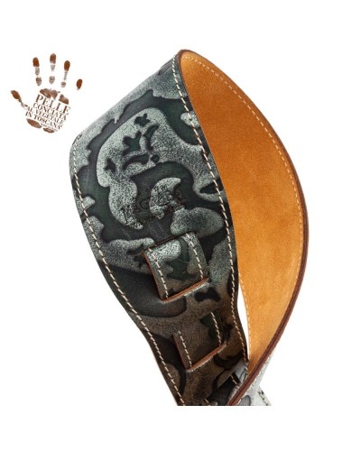 Guitar Strap Green Certified Vegetable Tanned Leather 8 Cm Grifo Holes HS Embossed 