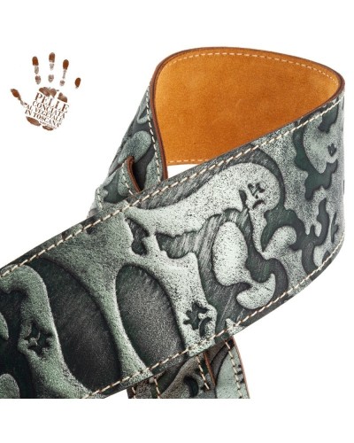 Guitar Strap Green Certified Vegetable Tanned Leather 8 Cm Grifo Holes HS Embossed 