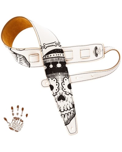 Guitar Strap White Certified Vegetable Tanned Leather 8 Cm Holes HS Art Print 