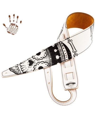 Guitar Strap White Certified Vegetable Tanned Leather 8 Cm Holes HS Art Print 