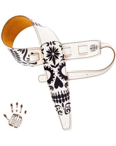 Guitar Strap White Certified Vegetable Tanned Leather 8 Cm Holes HS Art Print 