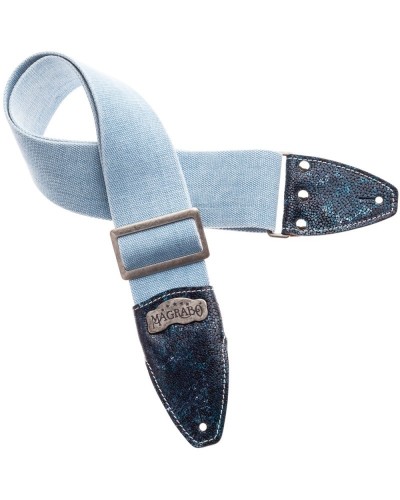 magrabò guitar straps | stripe ss special cotton washed celste 8 cm terminals seurat petrolio, fibbia argento