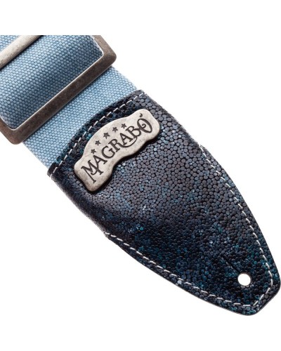 magrabò guitar straps | stripe ss special cotton washed celste 8 cm terminals seurat petrolio, fibbia argento