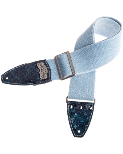 magrabò guitar straps | stripe ss special cotton washed celste 8 cm terminals seurat petrolio, fibbia argento