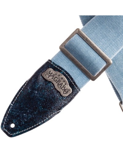 magrabò guitar straps | stripe ss special cotton washed celste 8 cm terminals seurat petrolio, fibbia argento