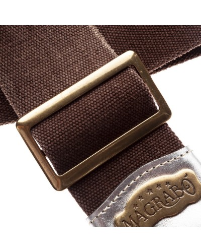 Guitar Strap Brown Cotton And Genuine Leather 8 Cm Metallic Stripe SS Cotton Washed 