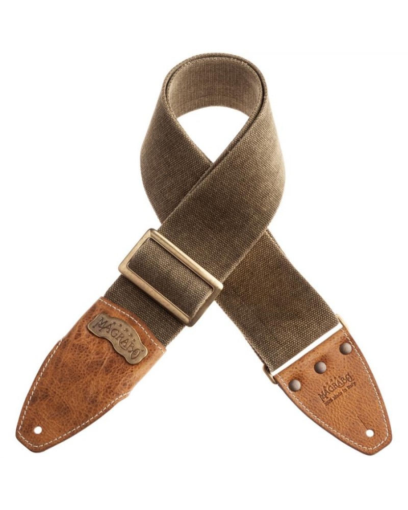 magrabò guitar straps | stripe ss special cotton washed verde oliva 8 cm terminals aged 959 recta brass buckle