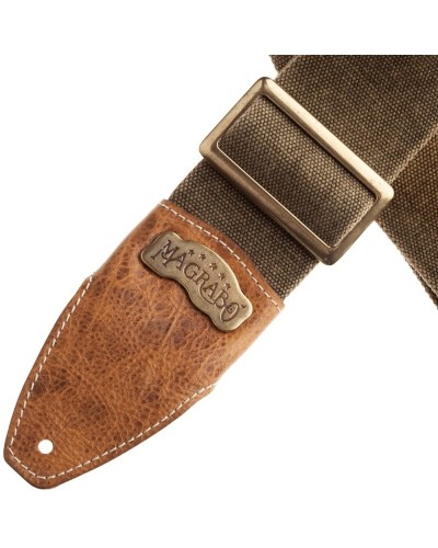 Guitar Strap Olive Green Cotton And Genuine Leather 8 Cm Aged Stripe SS Cotton Washed 