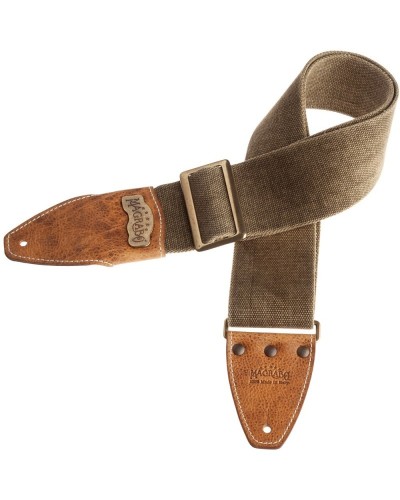 magrabò guitar straps | stripe ss special cotton washed verde oliva 8 cm terminals aged 959 recta brass buckle