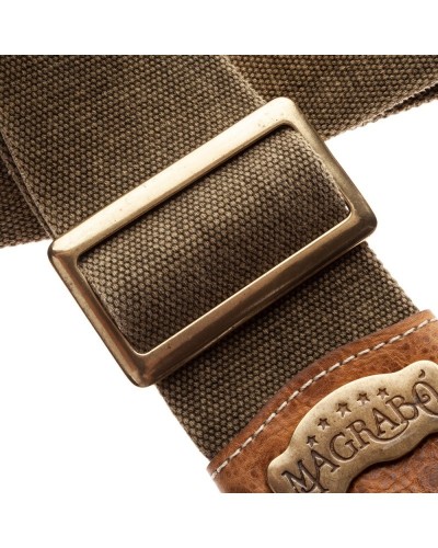 Guitar Strap Olive Green Cotton And Genuine Leather 8 Cm Aged Stripe SS Cotton Washed 