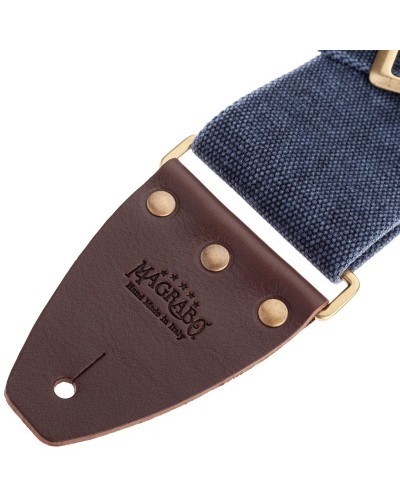 Guitar Strap Blu Cotton And Genuine Leather 8 Cm Core Stripe SC Cotton Washed 