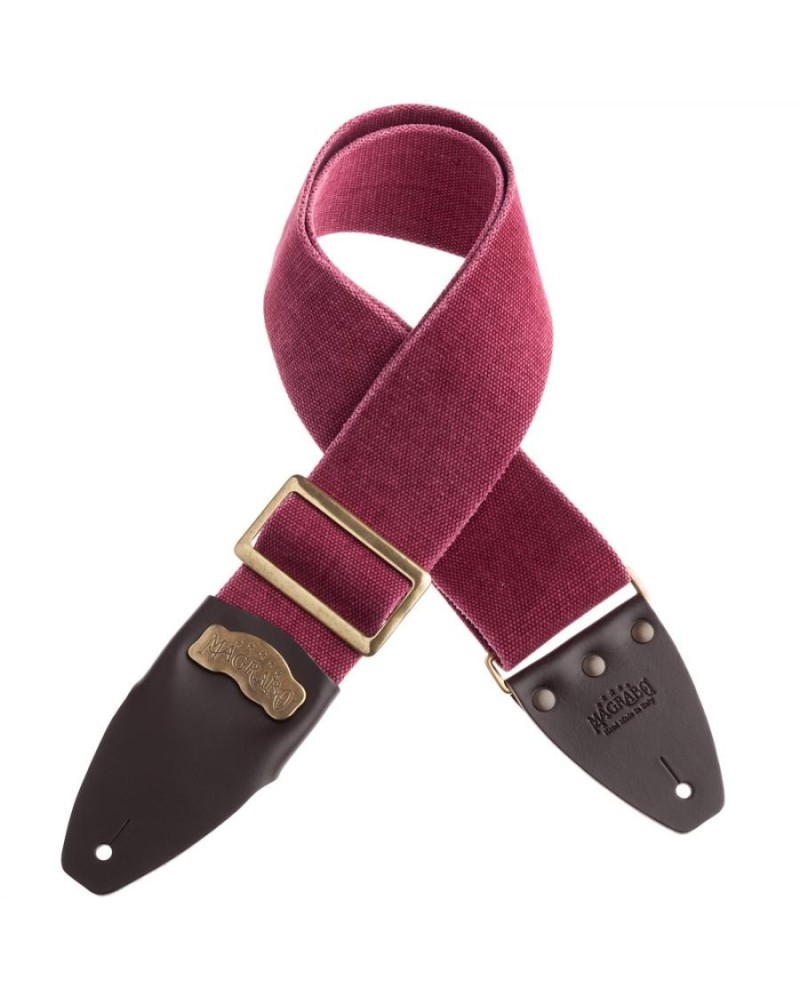 Guitar Strap Bordeaux Cotton And Genuine Leather 8 Cm Core Stripe SC Cotton Washed 