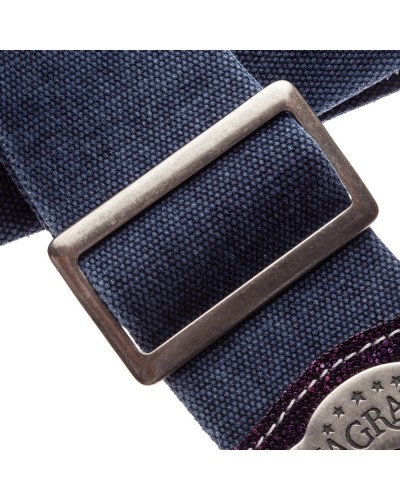 Guitar Strap Blu Cotton And Genuine Leather 8 Cm Embossed Stripe SS Cotton Washed 