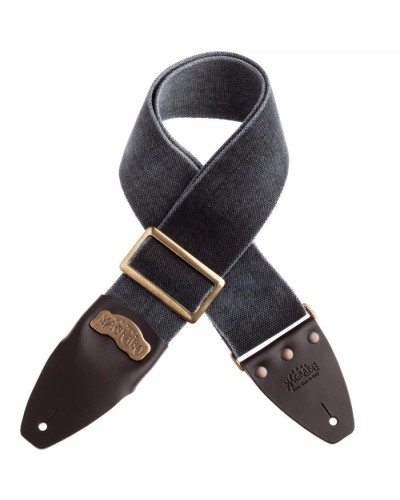 Guitar Strap Black Cotton And Genuine Leather 8 Cm Core Stripe SC Cotton Washed 