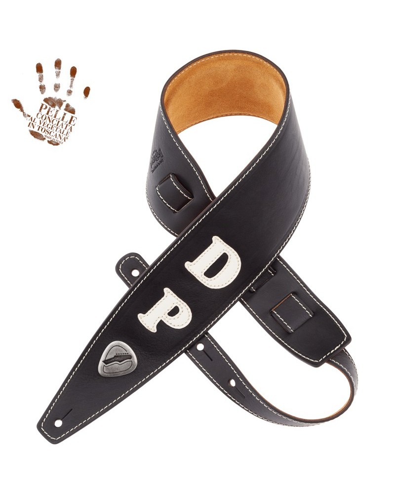 Guitar Strap Black Certified Vegetable Tanned Leather 10 Cm Davide Pannozzo Holes HS Core 