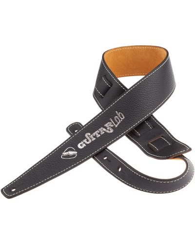 Guitar Strap Black Genuine Leather 6 Cm Guitar Lab Holes HS Colors 