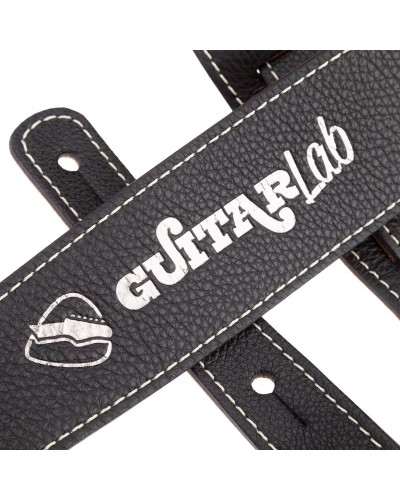 Guitar Strap Black Genuine Leather 6 Cm Guitar Lab Holes HS Colors 