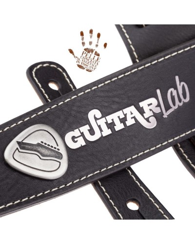 Guitar Strap Black Certified Vegetable Tanned Leather 6 Cm Guitar Lab Holes HS Core 