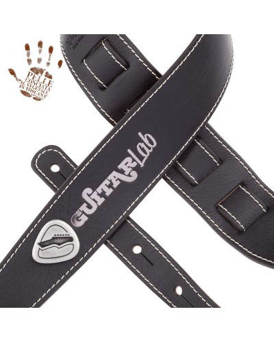 Guitar Strap Black Certified Vegetable Tanned Leather 6 Cm Guitar Lab Holes HS Core 