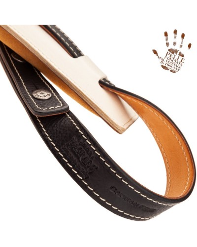 Guitar Strap Black Certified Vegetable Tanned Leather 7 Cm Buttons Capitan Fede Vintage VS Core 