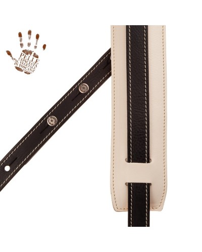 Guitar Strap Black Certified Vegetable Tanned Leather 7 Cm Buttons Capitan Fede Vintage VS Core 