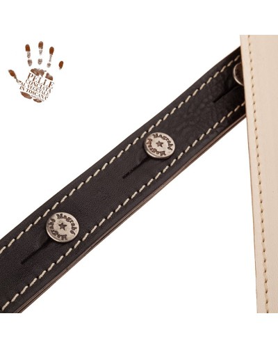 Guitar Strap Black Certified Vegetable Tanned Leather 7 Cm Buttons Capitan Fede Vintage VS Core 