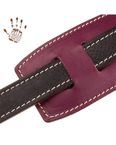 Guitar Strap Black Certified Vegetable Tanned Leather 7 Cm Buttons Capitan Fede Vintage VS Core 