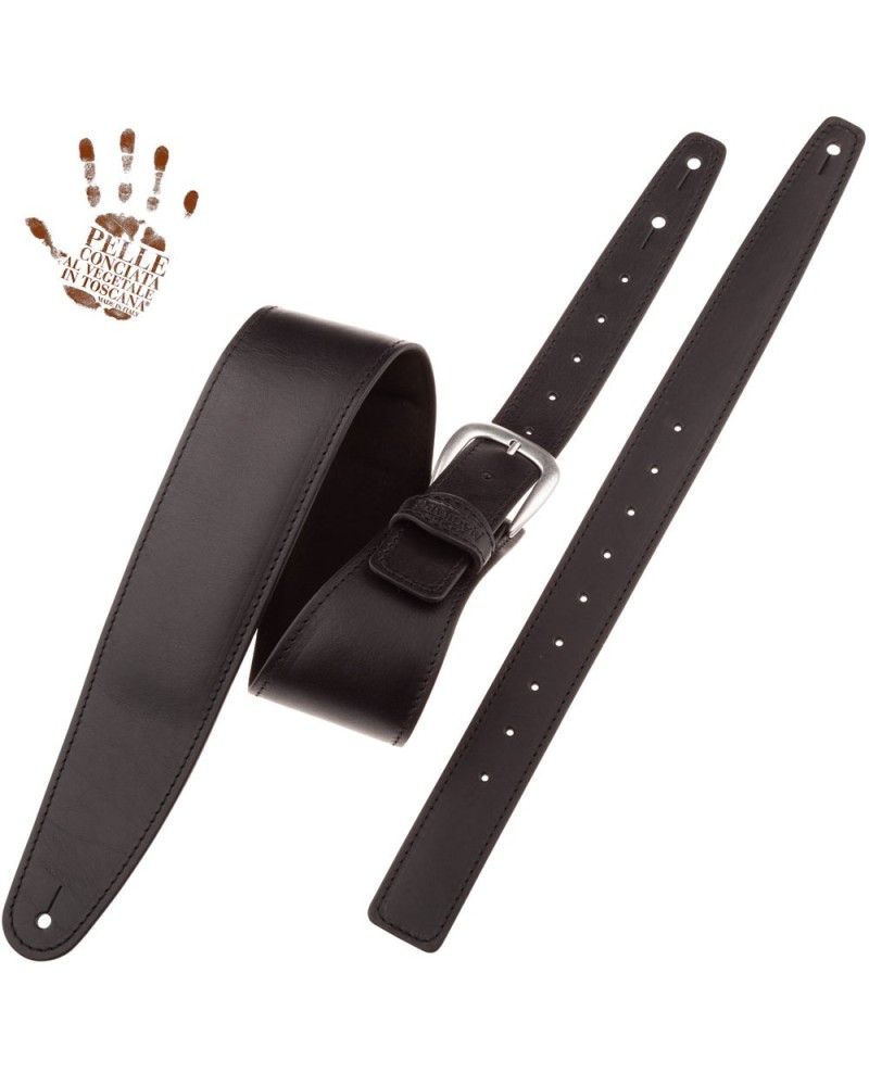 Tracolla per Chitarra e Basso Nero Vera Pelle Conciata Al Vegetale 7 Cm Classic Alex Lofoco Single Buckle OS Core 