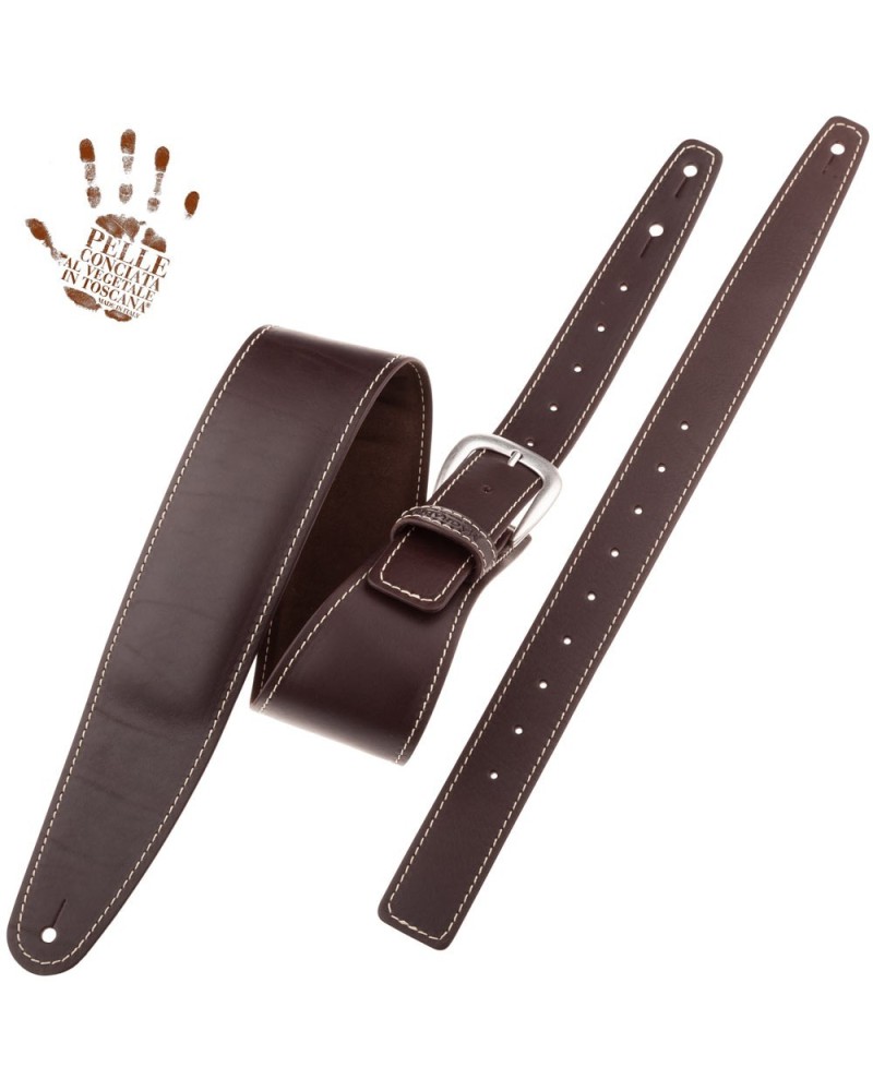 Tracolla per Chitarra e Basso Ebano Vera Pelle Conciata Al Vegetale 7 Cm Classic Alex Lofoco Single Buckle OS Core 