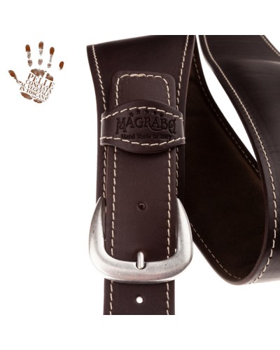 Tracolla per Chitarra e Basso Ebano Vera Pelle Conciata Al Vegetale 7 Cm Classic Alex Lofoco Single Buckle OS Core 