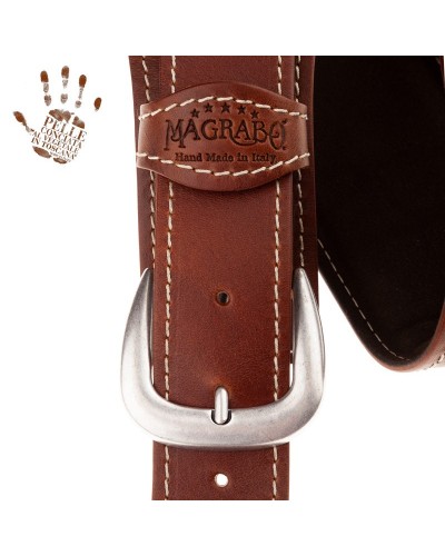 Tracolla per Chitarra e Basso Marrone Vera Pelle Conciata Al Vegetale 7 Cm Classic Alex Lofoco Single Buckle OS Core 